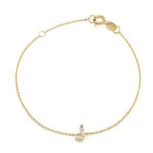14K Real Yellow Gold  Initial ”J” Single Prong Diamond Bracelet 7+1″